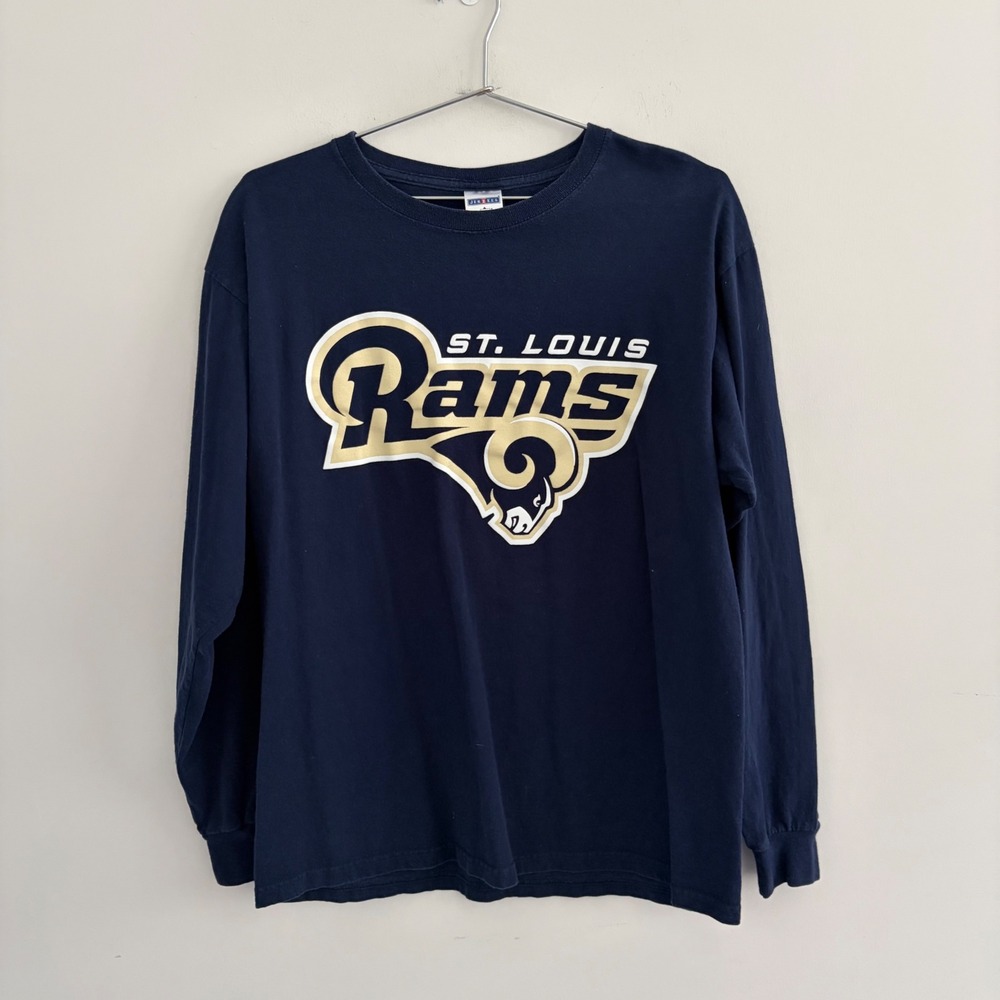 Jerzees St. Louis Rams Long Sleeve Shirt Navy Blue Mens Large Football Tee